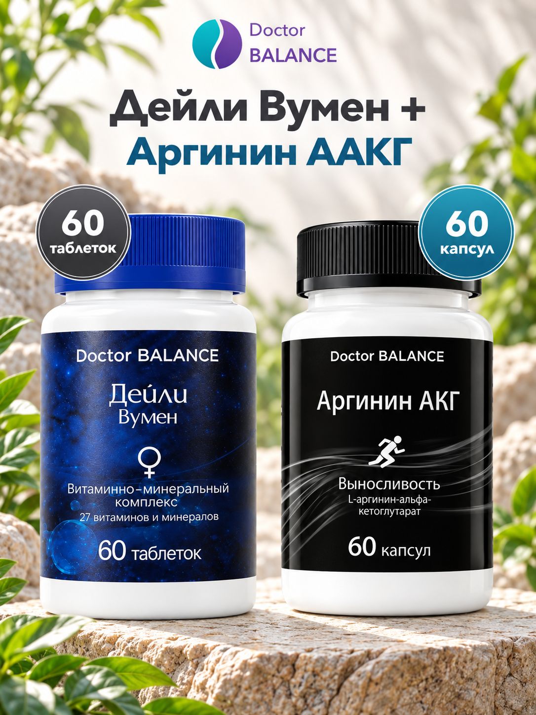 Набор Doctor Balance: Витамины для женщин Дейли Вумен 60 + Аргинин AAKG 60