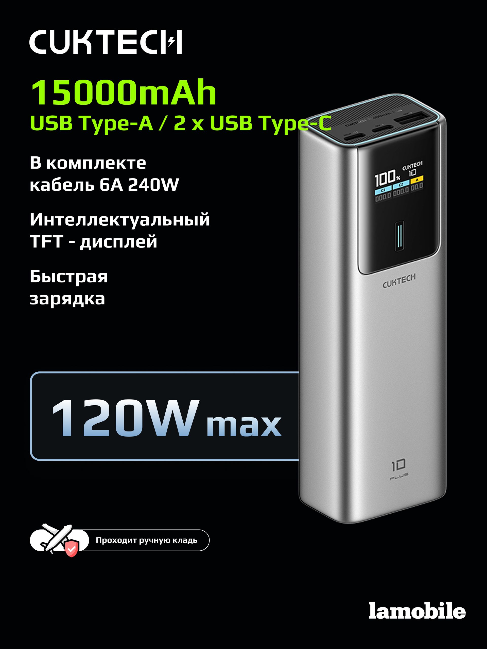Внешний аккумулятор Power Bank CUKTECH PB150P 15000mAh (Grey)
