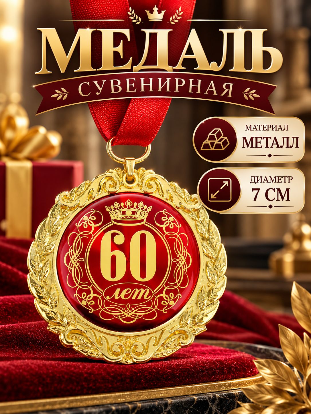 Медаль подарочная сувенирная "60 лет"