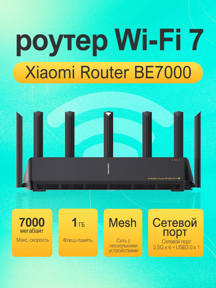 Wi-Fi роутер Xiaomi Router BE7000, WiFi7, Сетевой порт 2,5G x 4+USB3.0 ...