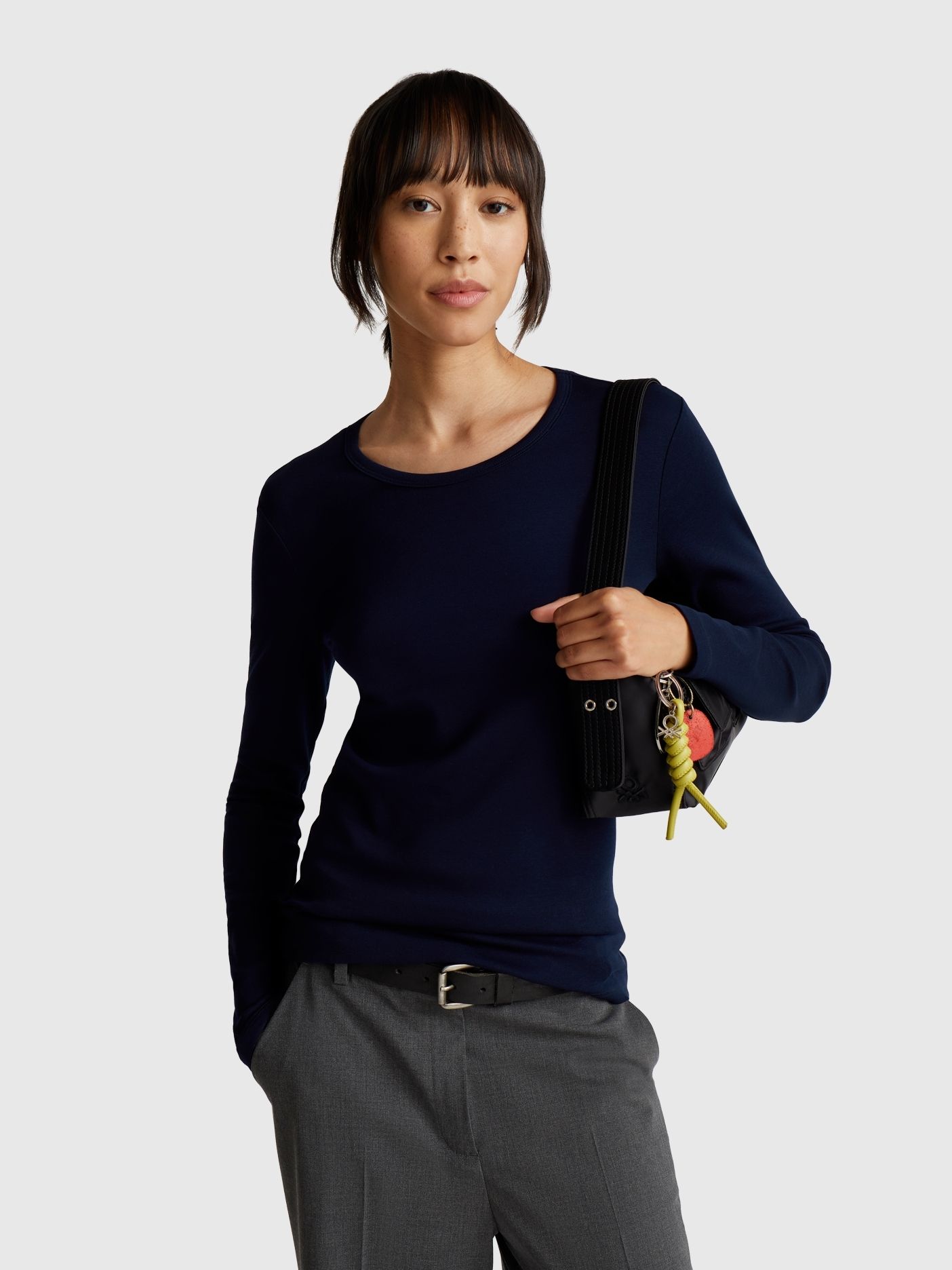 Лонгслив United Colors of Benetton BASIC COLLECTION, синий, однотонный ...