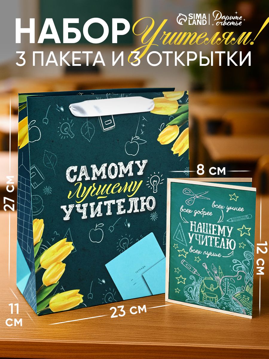Пакеты подарочные учителю, 27 х 23 х 11,5 см, набор 3 шт