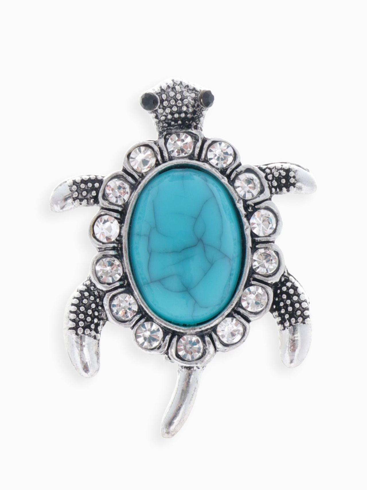 Брошь женская бижутерия "Черепашка", цвет голубой в черненом серебре, украшение на одежду