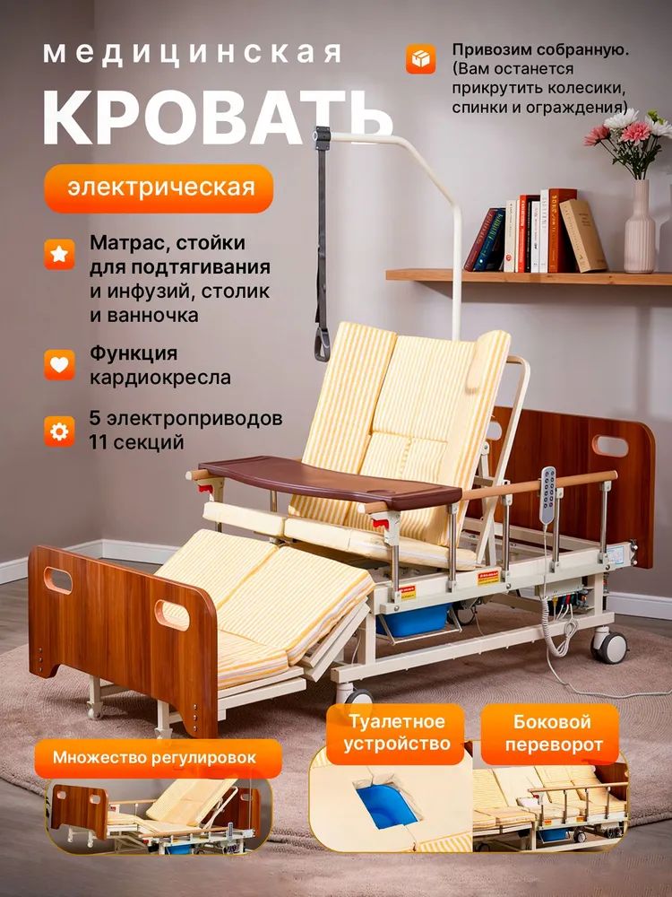 КроватьсэлектроприводоммедицинскаядлялежачихбольныхфункциональнаяBLY-1вкомплектесматрасом