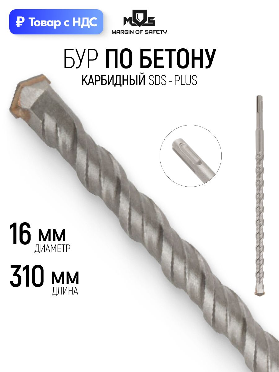 Бурдляперфораторапобетону16х310(225)ммсдвойнойрезьбойSDSPLUS