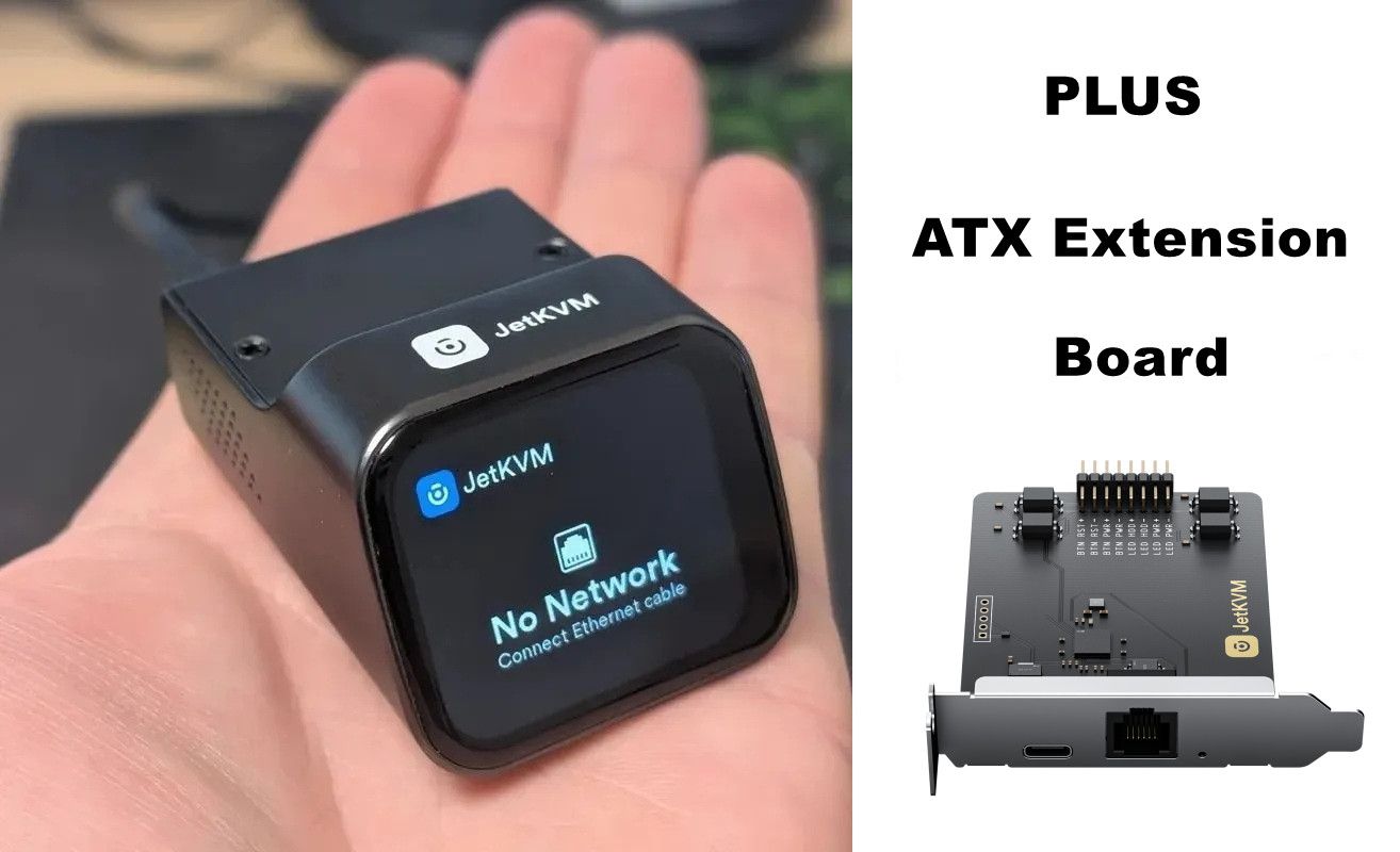 Управляет состояниями питания, питает JetKVM через USB-C или штырьковый ...