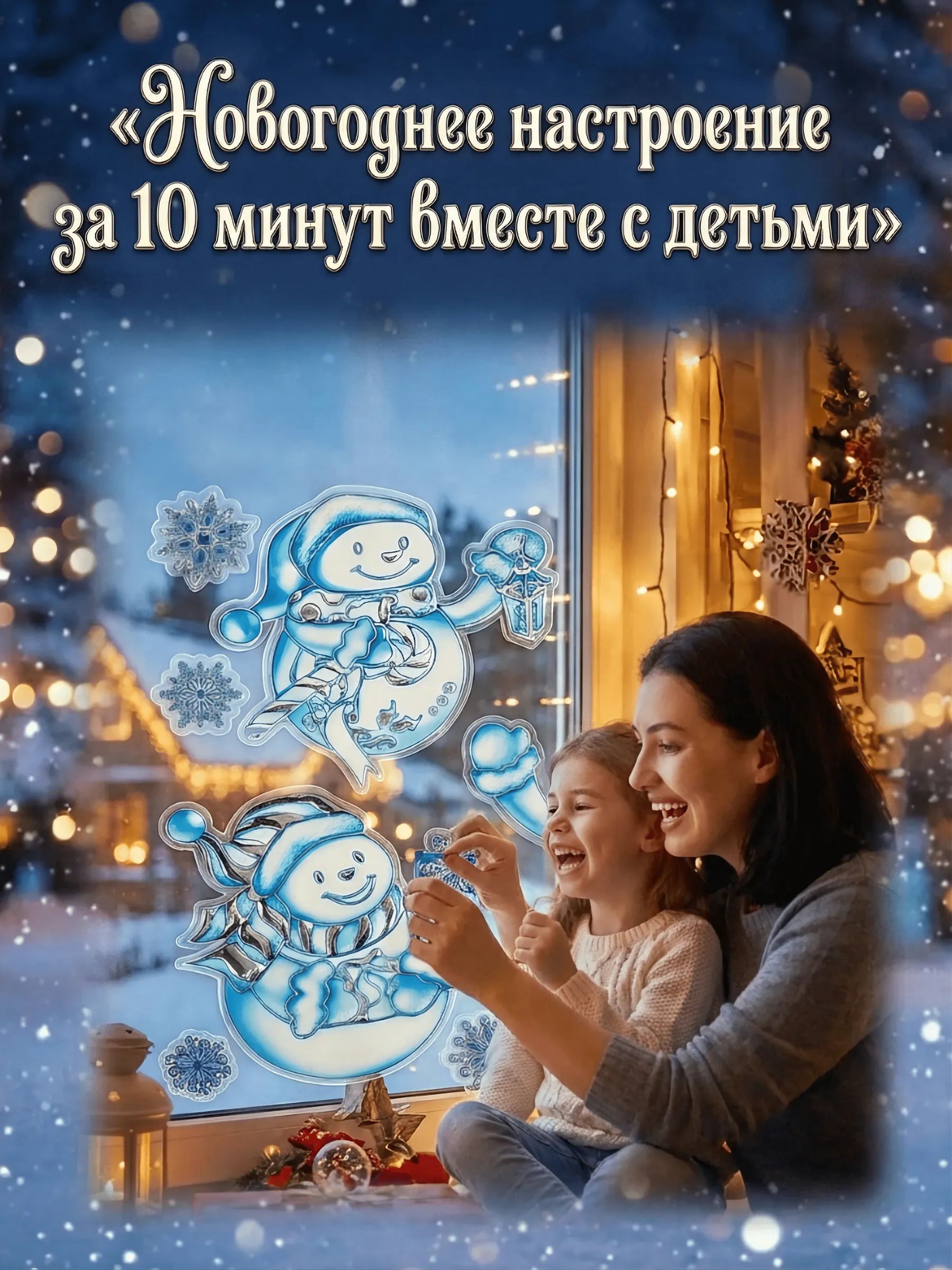 Новогодние наклейки Снеговик Синий 37x31CM Китай
