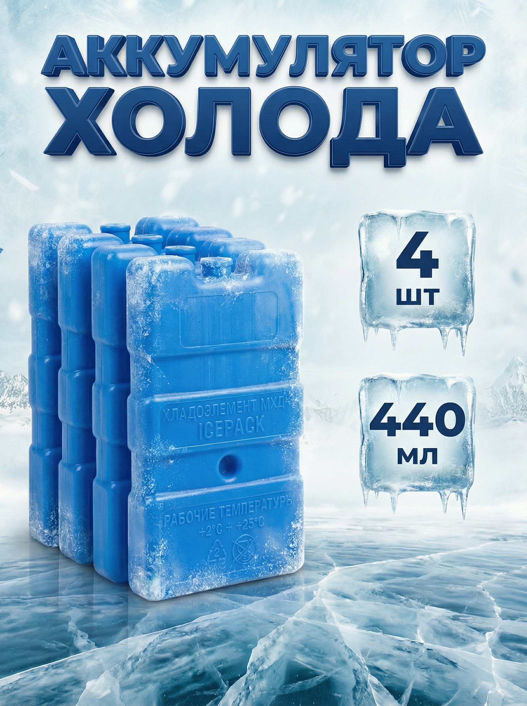 Аккумуляторхолодадлятермосумки0,44л.,4шт.Хладоэлемент.Генераторхолода