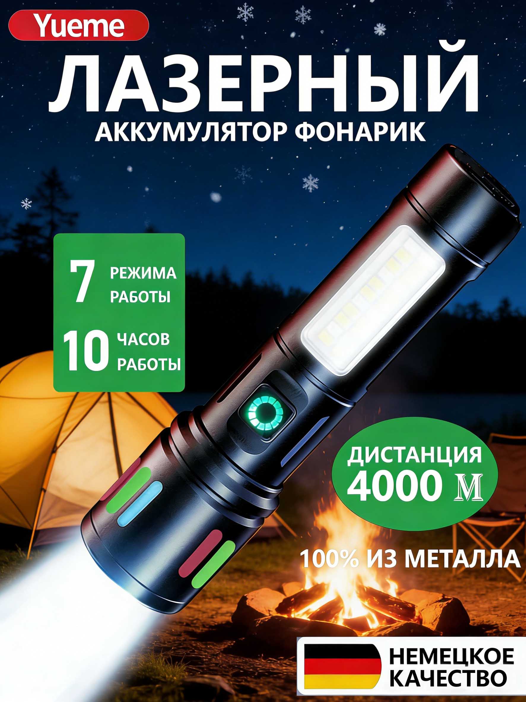 Фонарикаккумуляторныйручной,фонарьтактическийвкейсесветодиодный,спортивный