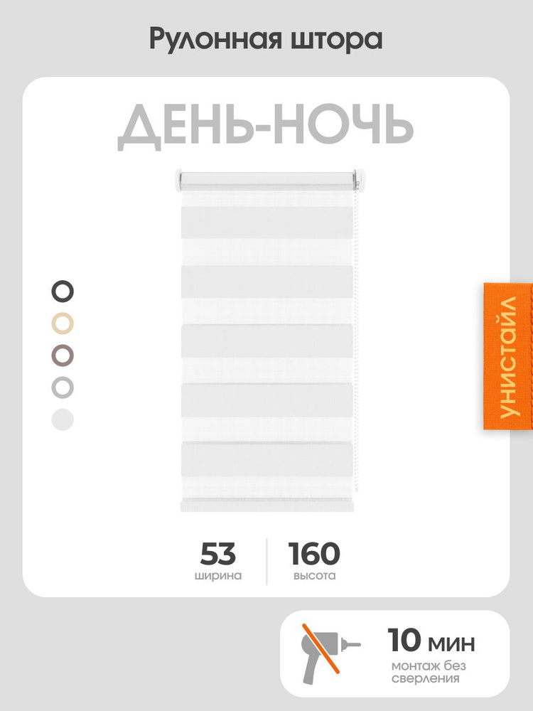 Рулонная штора день-ночь (зебра) 53x160, белый #1