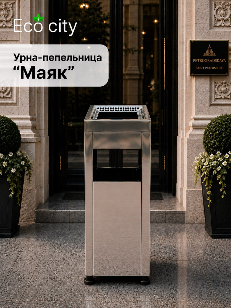 Урна-Пепельница Уличная, "Маяк" - 30л, Нержавеющая Сталь #1