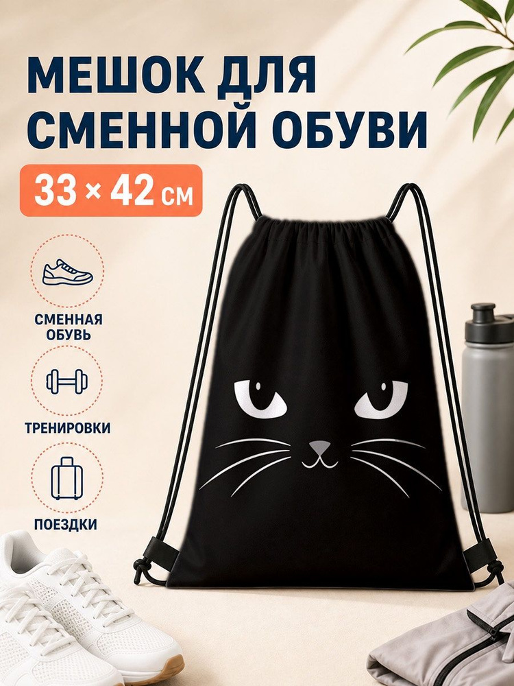 Мешок для сменной обуви с принтом кота для спорта 33х42 см #1