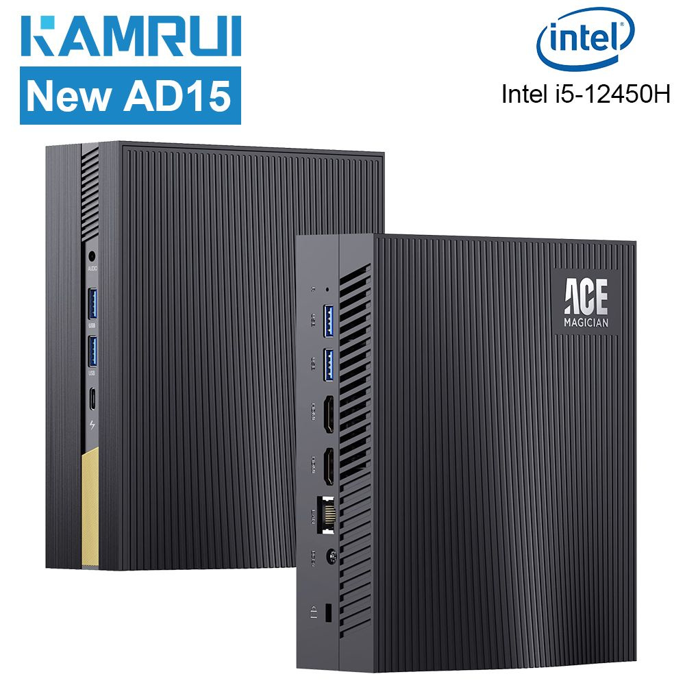 KAMRUI Мини-ПК AD15 (Intel Core i5-12450H, RAM 16 ГБ, SSD 512 ГБ, Intel HD  Graphics, Windows 11 Home), CMNAD150BEU1650, черный