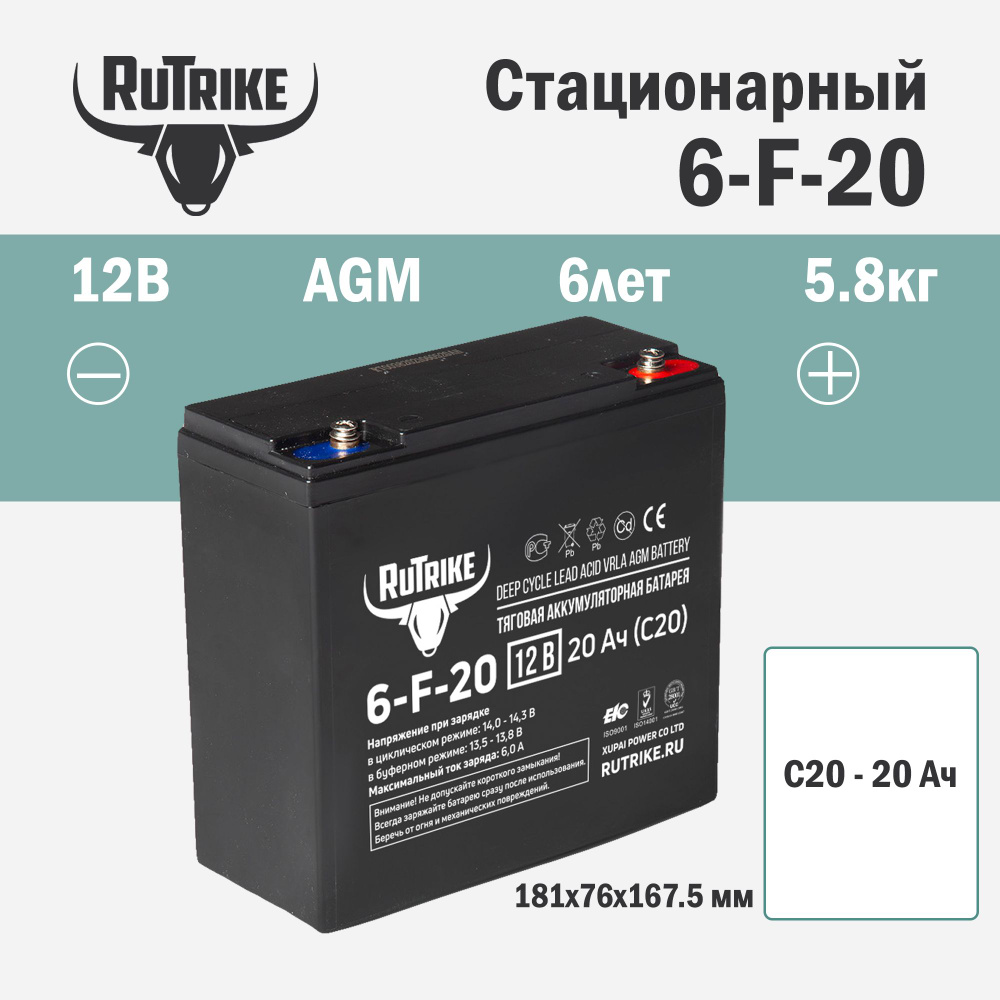 Rutrike Аккумуляторная батарея, 12 В, 20000 мАч, 1 шт - купить с ...