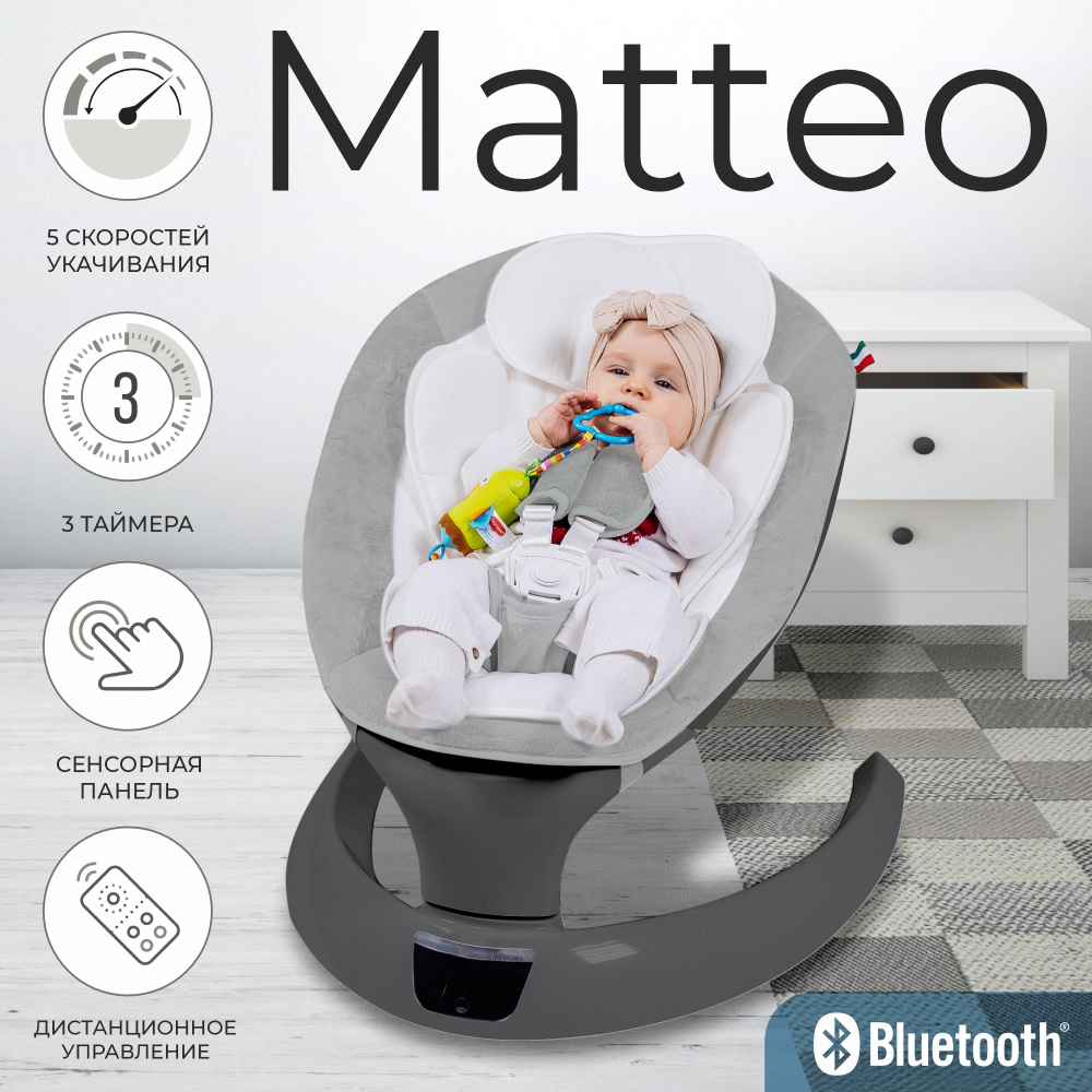 Электрокачели для новорожденных / шезлонг Sweet Baby Matteo Black Grey