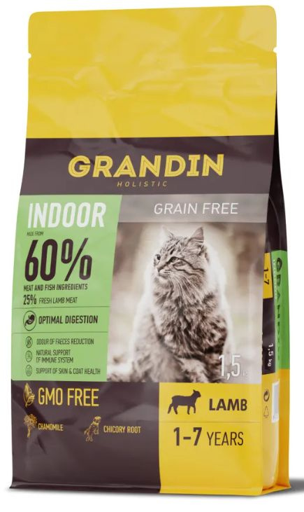 Grandin Indoor Сухой корм для кошек, с ягненком, 1,5 кг #1