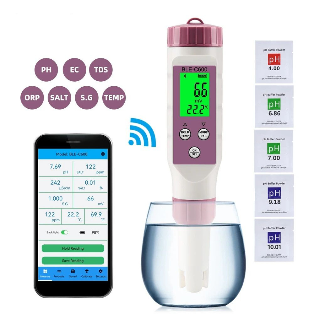 Цифровой ph тестер воды 7 в 1 с Bluetooth / ОВП, PH, TDS, EC, SG- метр / Cолемер  #1