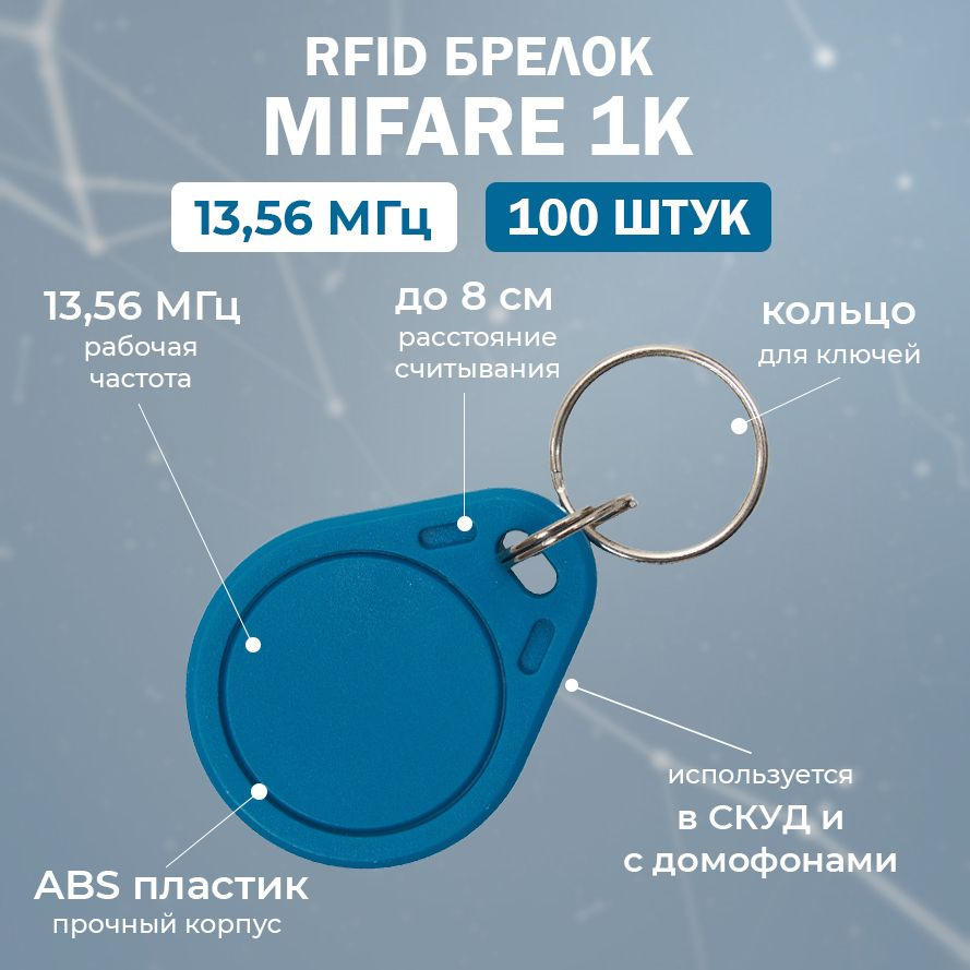 RFID брелок MIFARE (НЕПЕРЕЗАПИСЫВАЕМЫЙ) морской синий / Бесконтактный ключ доступа СКУД 13.56 МГц / упаковка #1