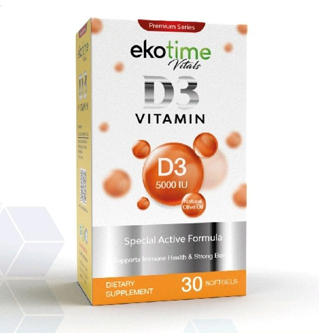 Ekotime, Витамин D3 5000 МЕ, 30 капсул / Ekotime D3 5000IU 30 Capsules ...