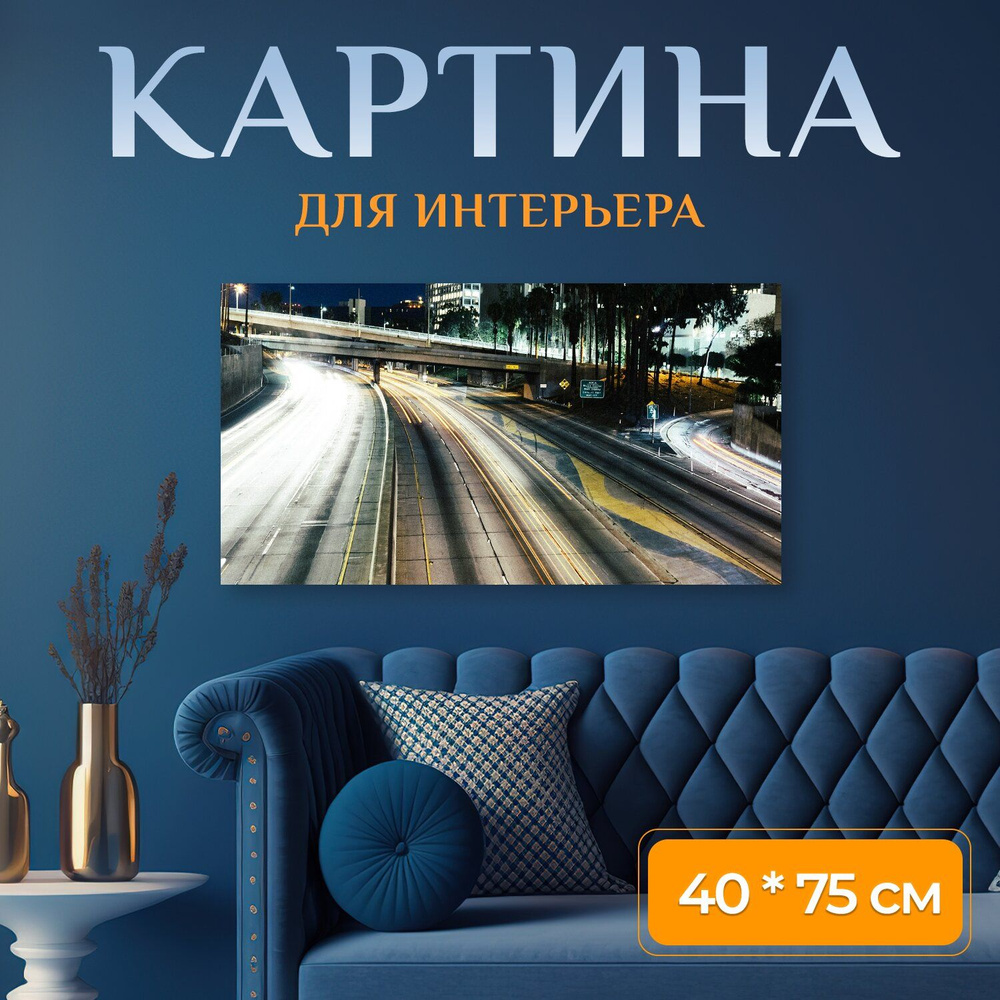 LotsPrints Картина "Город, ночь, городской 21" 40x75 см #1