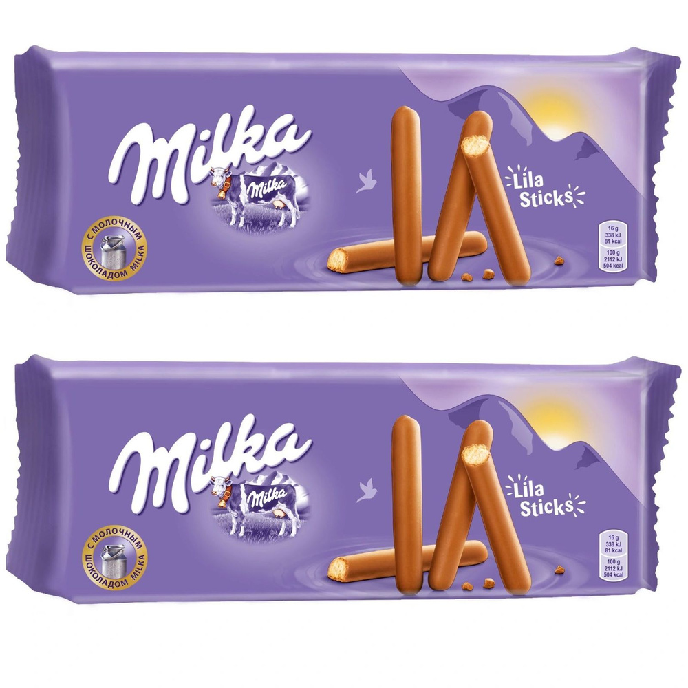 Печенье-палочки Milka Lila Sticks, с молочным шоколадом, 2 шт по 112 г  #1