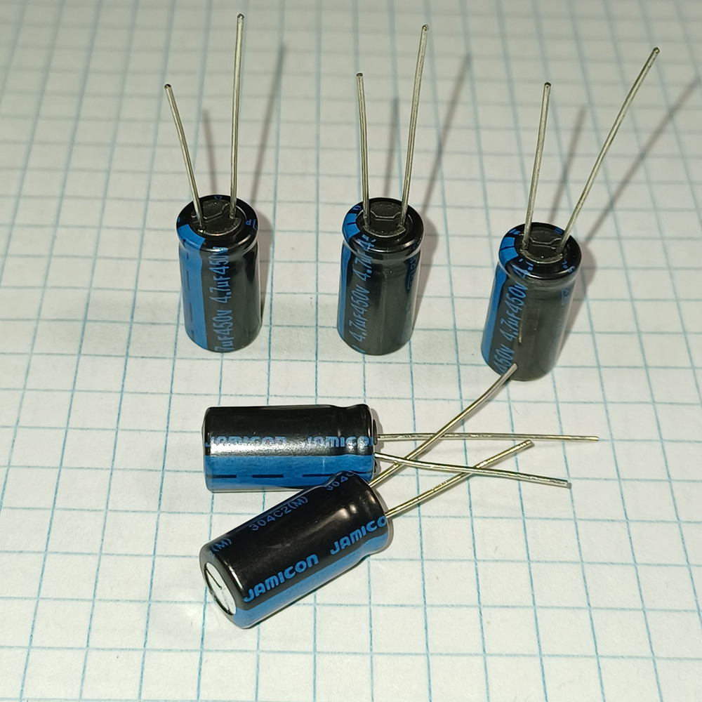 Конденсатор электролитический 4,7 мкф 450 вольт 105 градусов ТК 5шт ...