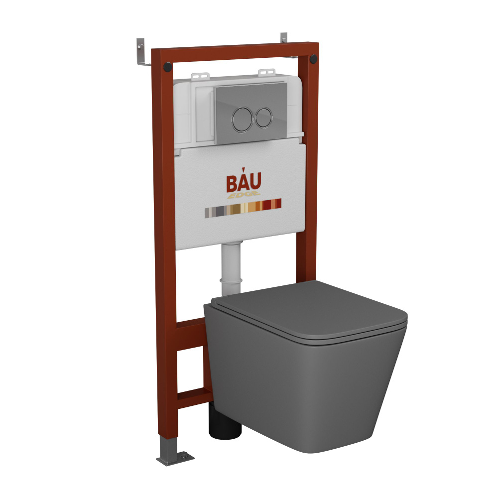 Комплект BAU 6 в 1: инсталляция BAU PRO, унитаз подвесной безободковый Bau Stil Dark Matt Grey 51, сиденье #1