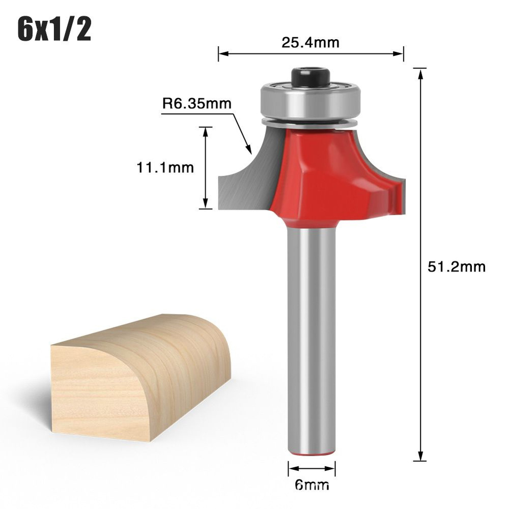фреза кромочная по дереву с вершина подшипником 25.4 x 11.1 мм,R 6.35 мм,хвостовик 6 мм  #1