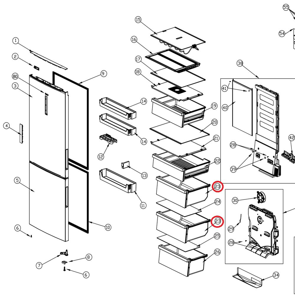 Верхний / средний ящик морозильного отделения для холодильника Haier ...