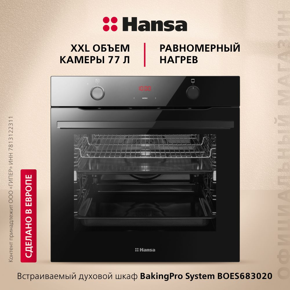 Электрический духовой шкаф Hansa BOES683020, встраиваемый, 60 см, 77 л ...