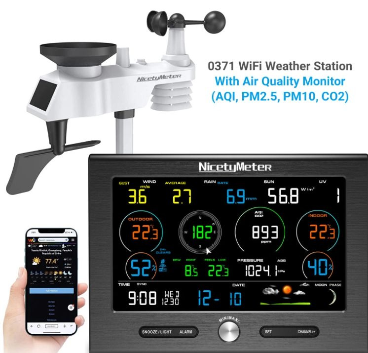 2024 Новейшая беспроводная метеостанция NicetyMeter FT-0371 с Wi-Fi,Скорость ветра, направление ветра, #1