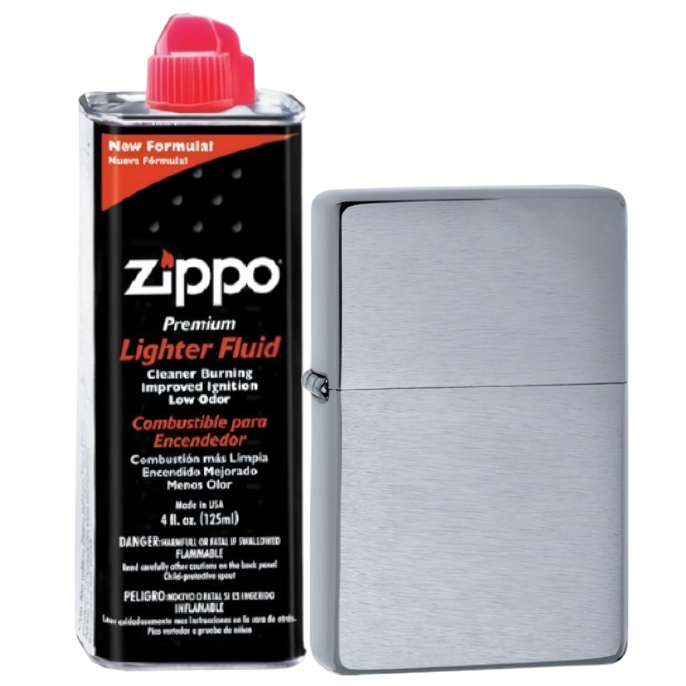 Зажигалка бензиновая Zippo 230-25 ветроустойчивая Vintage Brushed Chrome + бензин Zippo 125 мл  #1