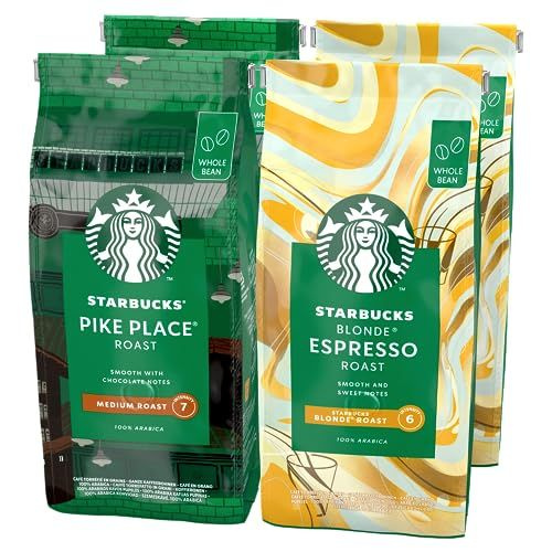 STARBUCKS Pike Place Roast, Blonde Espresso Roast, цельные кофейные зерна, 450 г (4 шт. в упаковке)  #1