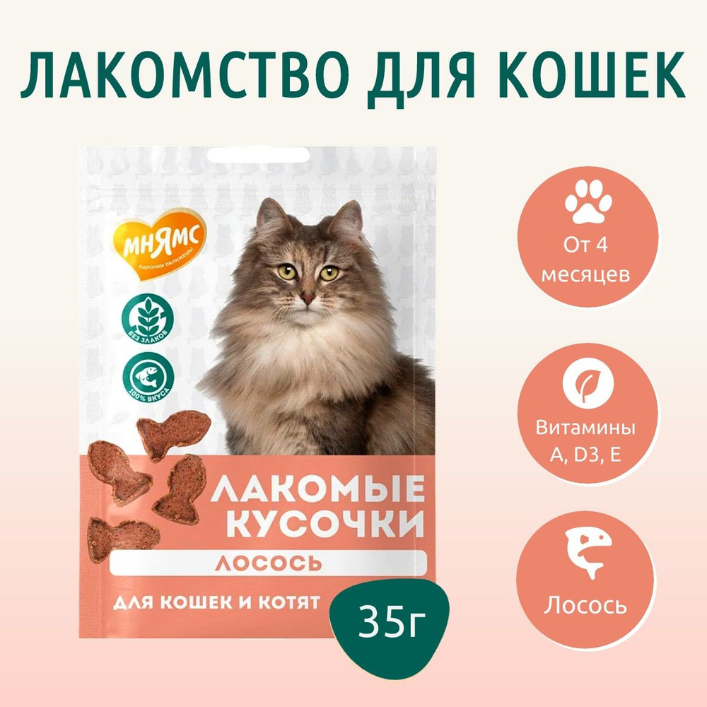 Лакомство Мнямс 35 г. для кошек и котят "кусочки" из лосося  #1