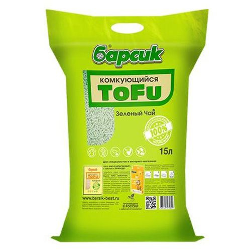 Барсик Tofu / Наполнитель для кошачьего туалета Зеленый чай комкующийся, 15 л  #1