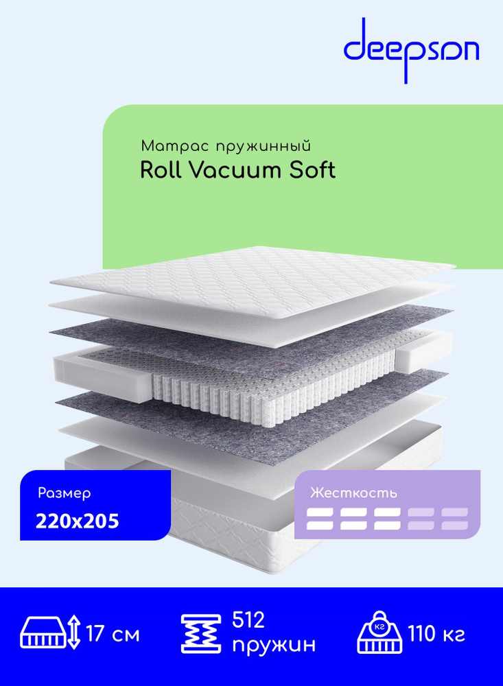 Матрас, Ортопедический матрас Deepson Roll Vacuum Soft S500 средней жесткости, Двуспальный, Пружинный, #1