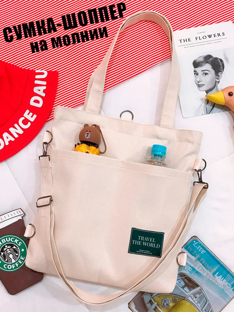 Сумка шоппер женский через плечо на молнии, спортивный рюкзак в школу ...