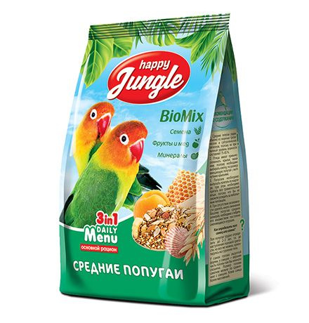 Happy Jungle 3in1 Daily Menu / Корм Хеппи Джангл для Средних попугаев, 500 г  #1