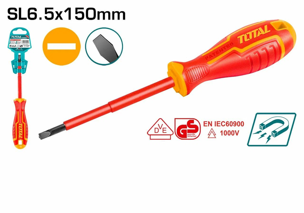 Отвертка шлицевая SL6,5 150 мм диэлектрическая TOTAL THTIS6150 #1