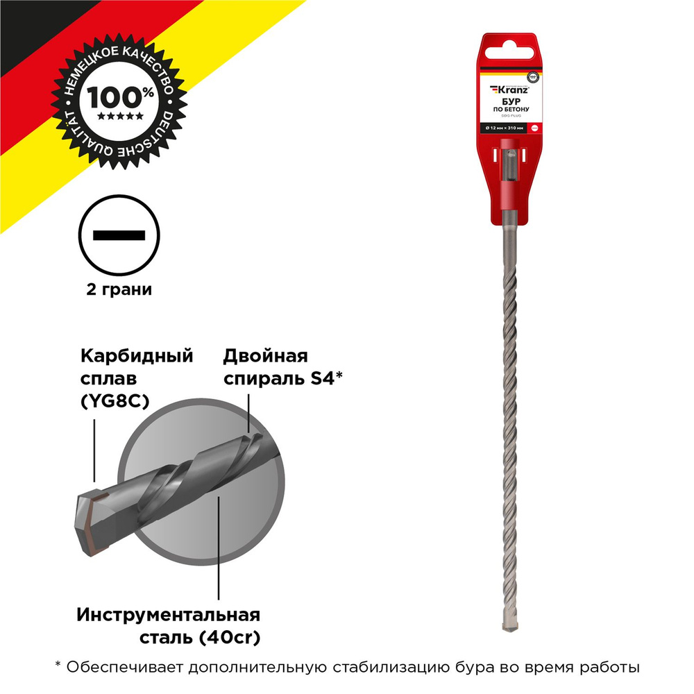 Бур по бетону 12x310x250мм SDS PLUS KRANZ #1