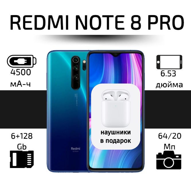 Redmi Смартфон Redmi Note 8 Pro Global 6/128 ГБ, синий #1