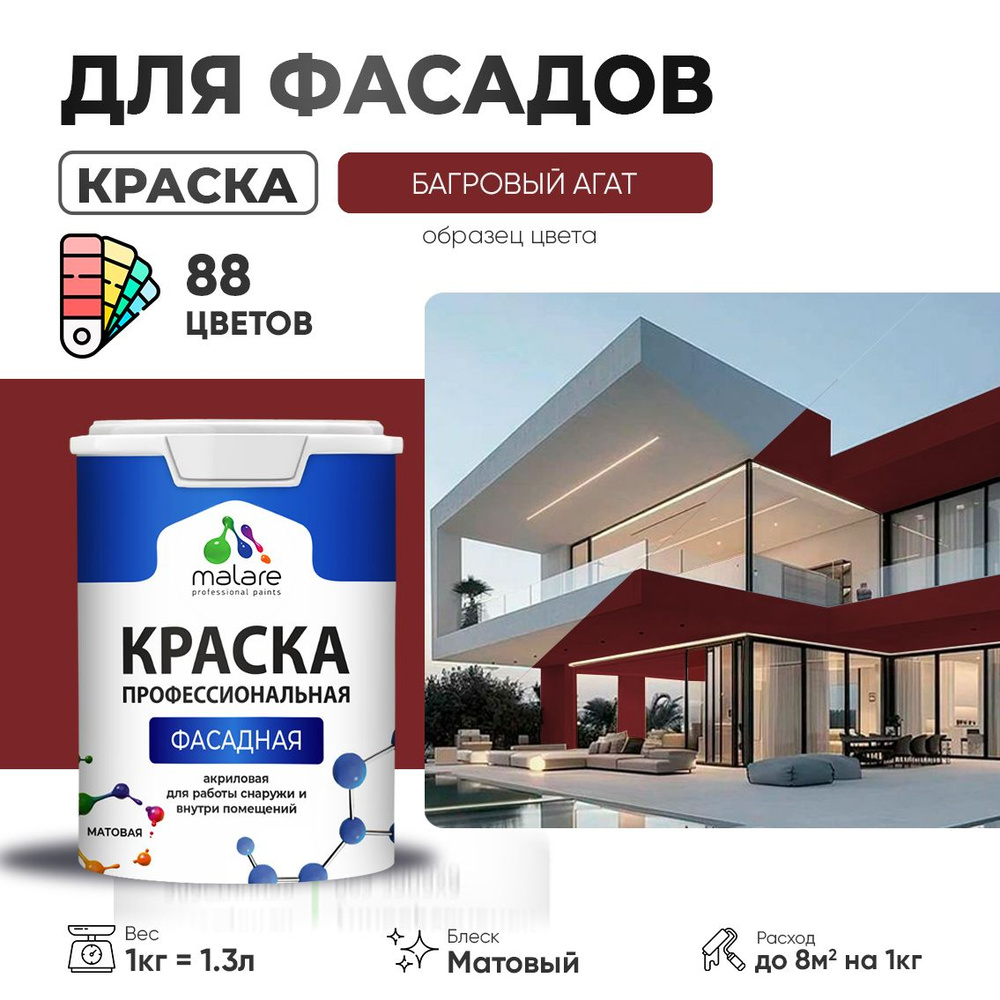 Краска фасадная для наружных работ Malare Professional для дерева по бетону, для минеральных поверхностей #1