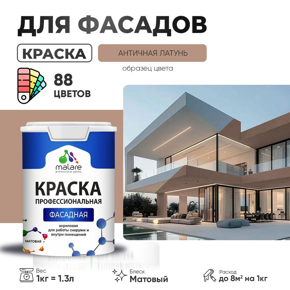 Краска фасадная для наружных работ Malare Professional для дерева по бетону, для минеральных поверхностей #1