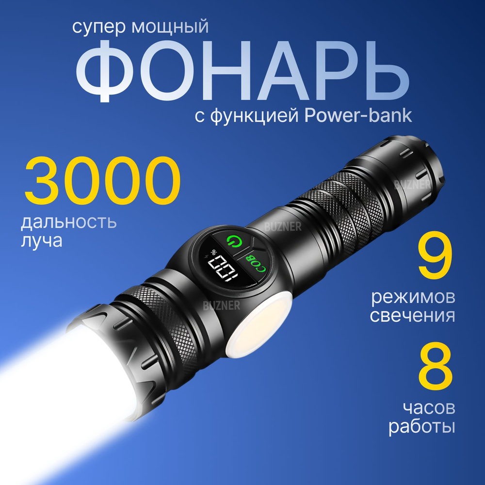 Фонарик Аккумуляторный Ручной С Магнитом Лазерный Мощный Светодиодный ...