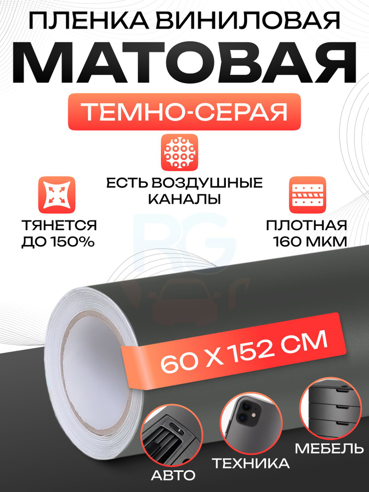 Самоклейка для мебели Reton Group. Клеящая пленка декоративная 60х152 см, цвет: темно-серый  #1