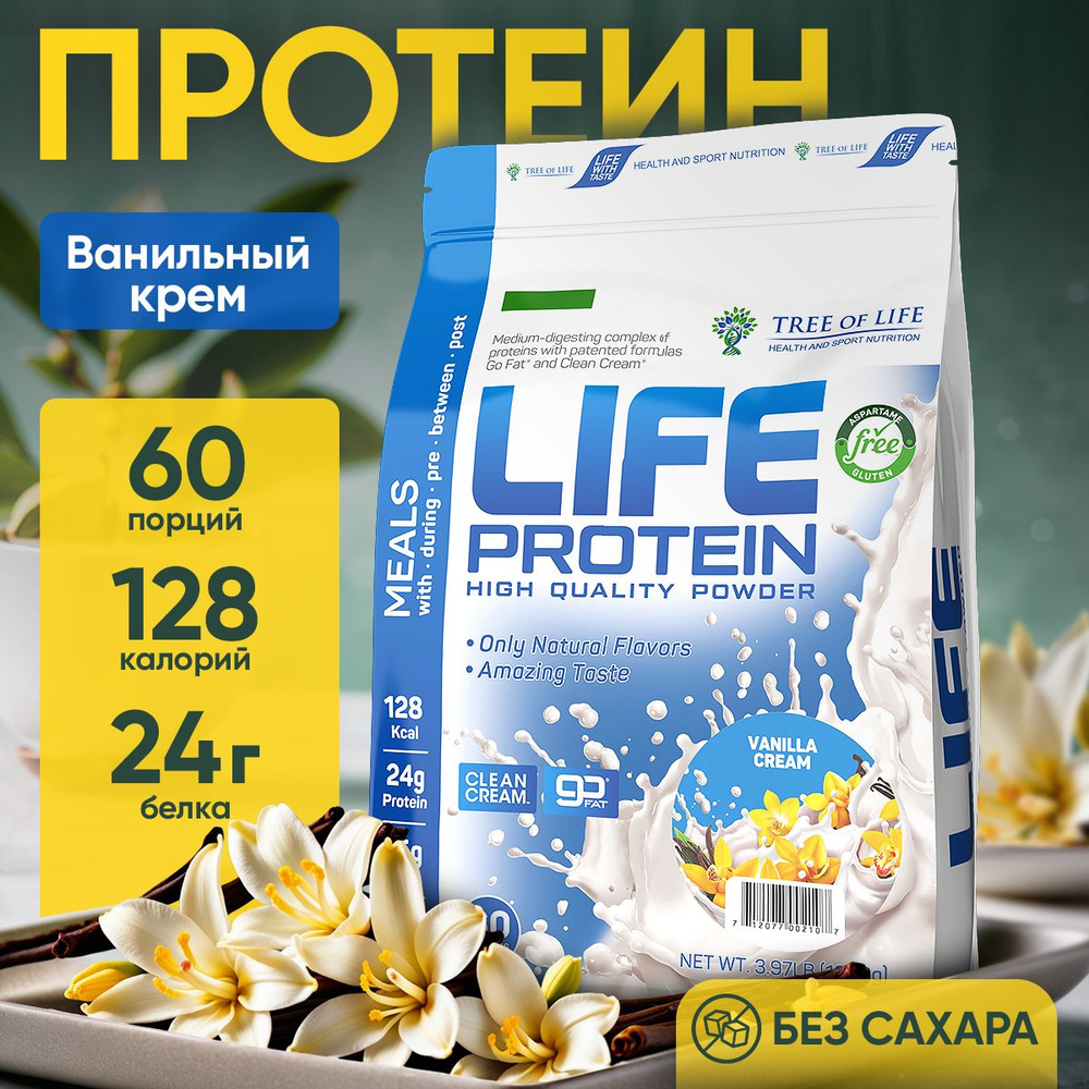 Протеин сывороточный + Изолят Life Protein 4LB. Мультикомпонентный ванильный белковый коктейль, для набора #1