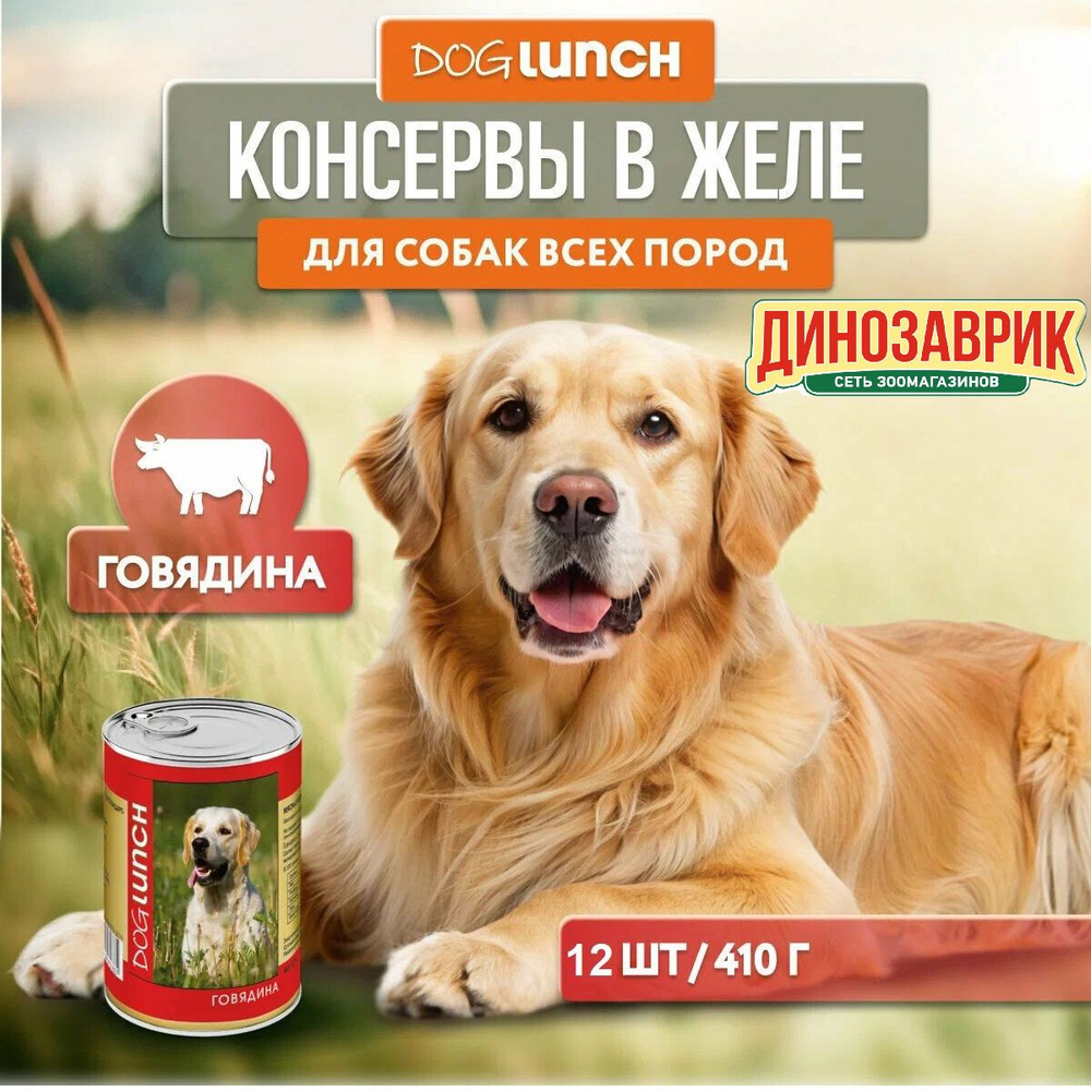 Влажный корм Dog Lunch для любых собак, говядина в желе (12шт х 410гр)  #1