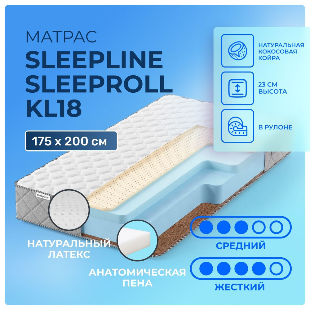Матрас 175х200 Sleepline SleepRoll KL18, беспружинный, двусторонний с разной жесткостью, cредне-жёсткий, #1