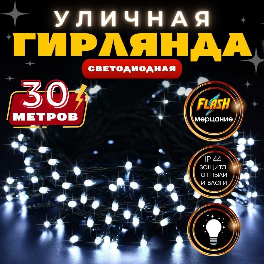 RuLamp Электрогирлянда уличная Нить Светодиодная, 30 м, питание От сети 220В  #1