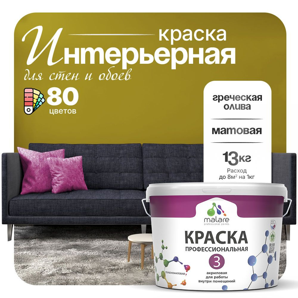 Краска Malare Professional Euro №3 интерьерная для стен и обоев, для потолка, акриловая, быстросохнущая, #1